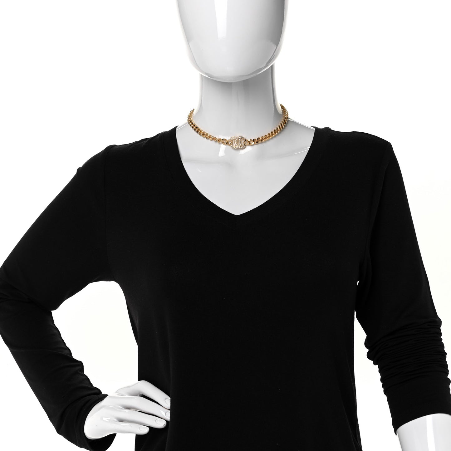 Crystal Chain Link CC Choker Necklace Gold