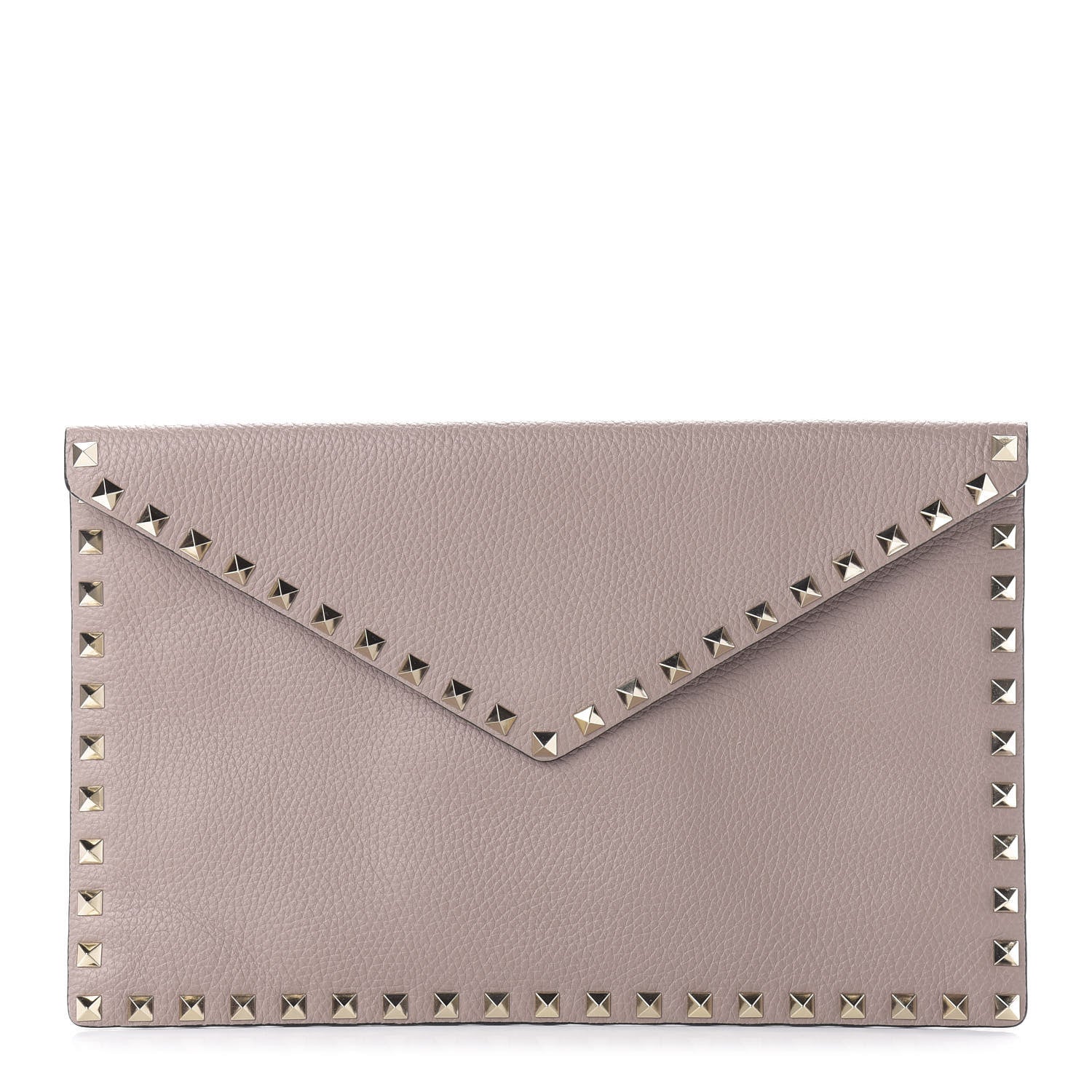 Valentino Garavani Pebbled Calfskin Rockstud Envelope Clutch Poudre 1 of 9