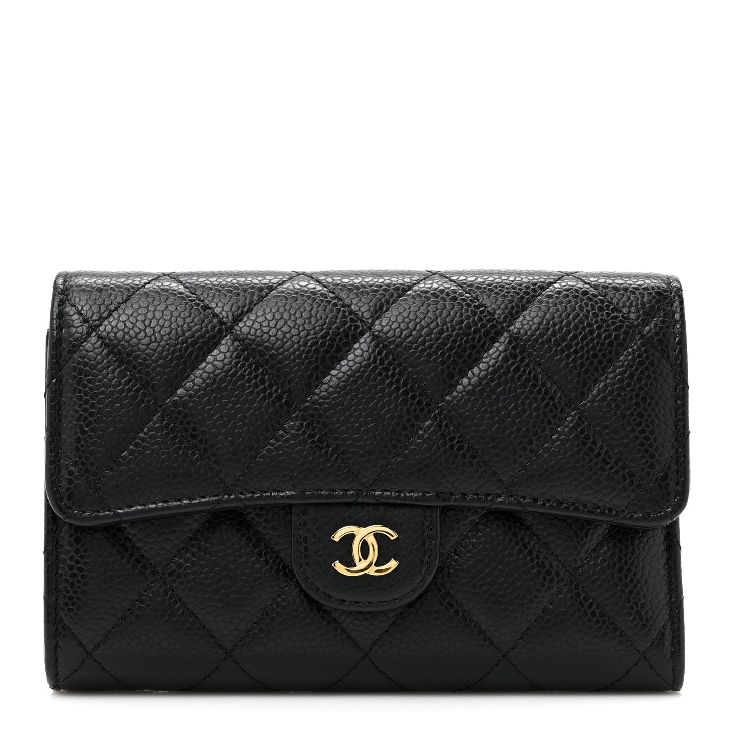 Caviar Quilted Medium Flap Wallet Black
