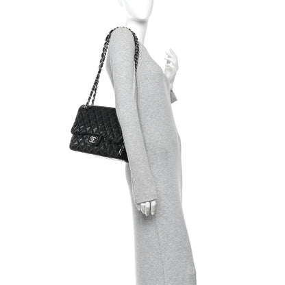 Chanel Patent Quilted Jumbo Double Flap Black 3 of 19