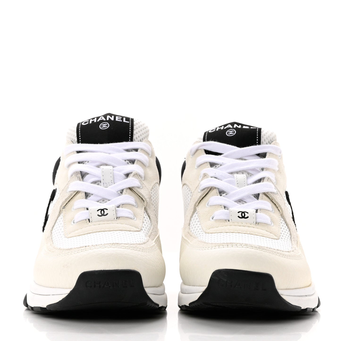 Mesh Suede Calfskin Grained Calfskin Womens CC Sneakers 39 White Black