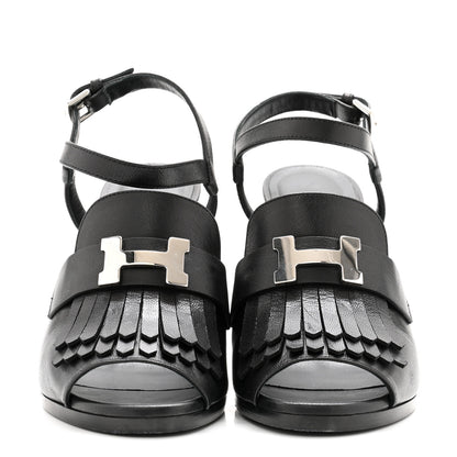 Hermes Goatskin Alesia Sandals 37.5 Black 2 of 11