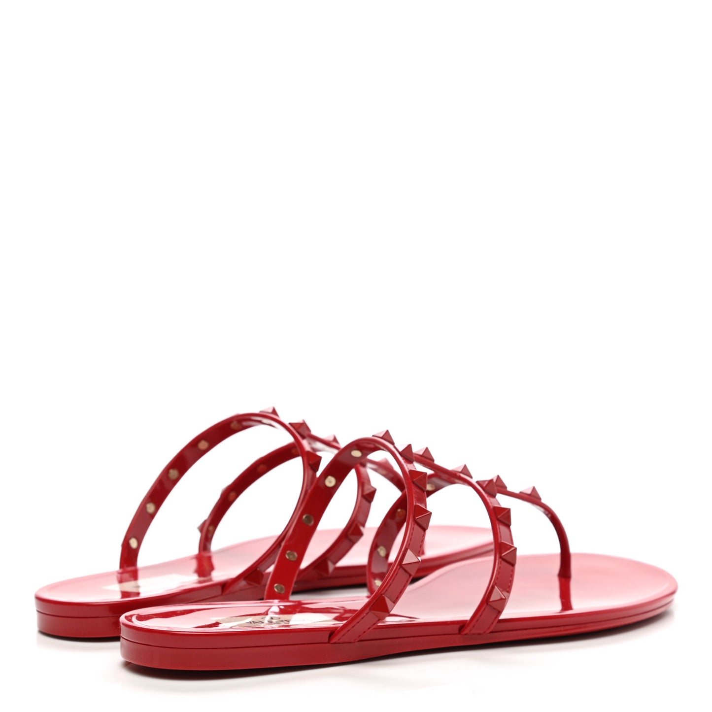 PVC Jelly Monochrome Rockstud Caged Flat Thong Sandals 40 Rosso Valentino
