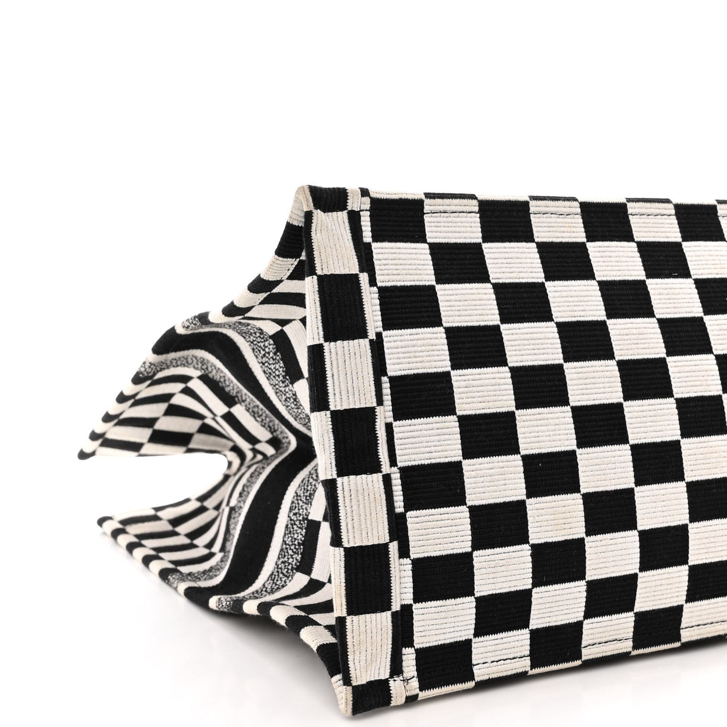 Canvas Embroidered Checkered Book Tote Black White