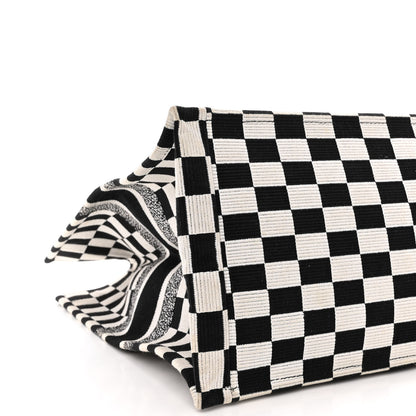 Christian Dior Canvas Embroidered Checkered Book Tote Black White 9 of 10