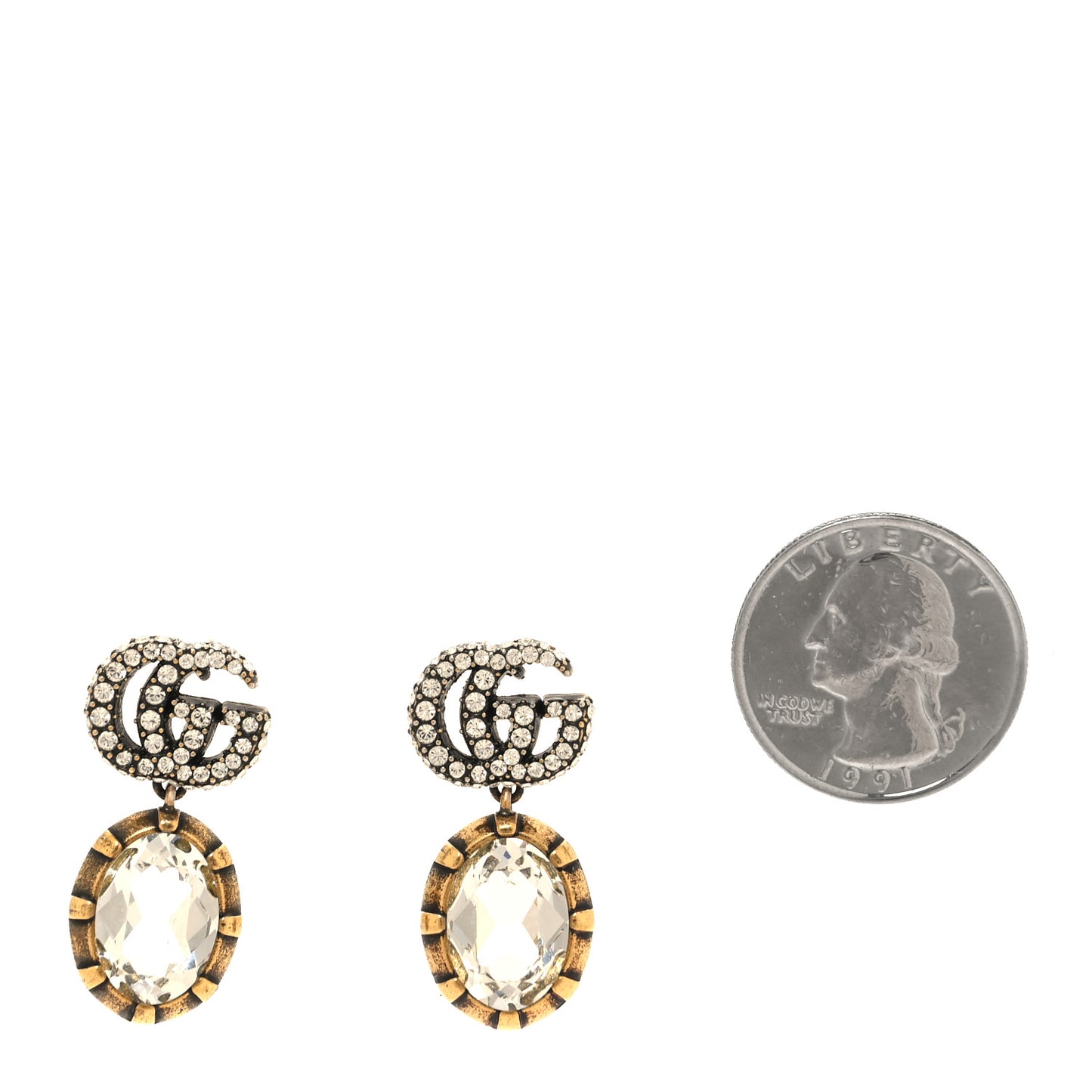 Metal Crystal Double G Drop Earrings Aged Gold