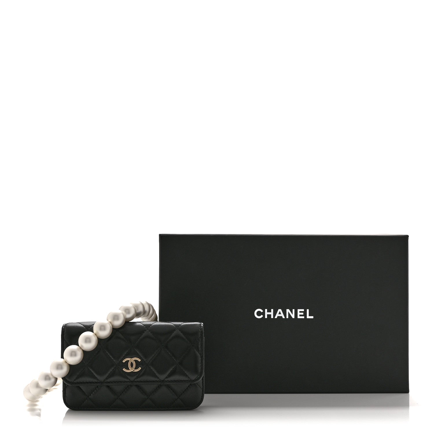 Chanel Calfskin Quilted Maxi Pearls Clutch With Chain Black 12 of 12