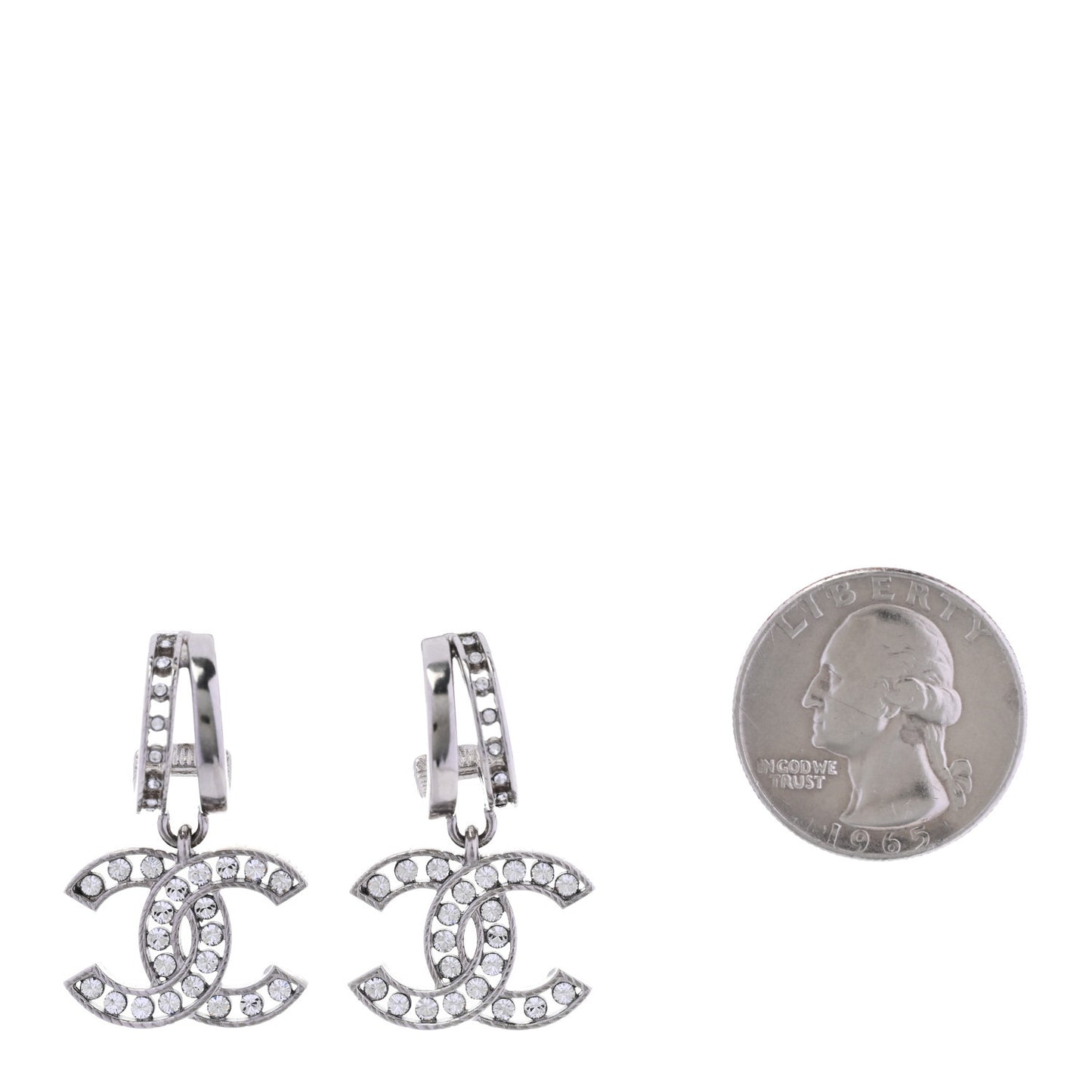 Crystal CC Drop Earrings Silver