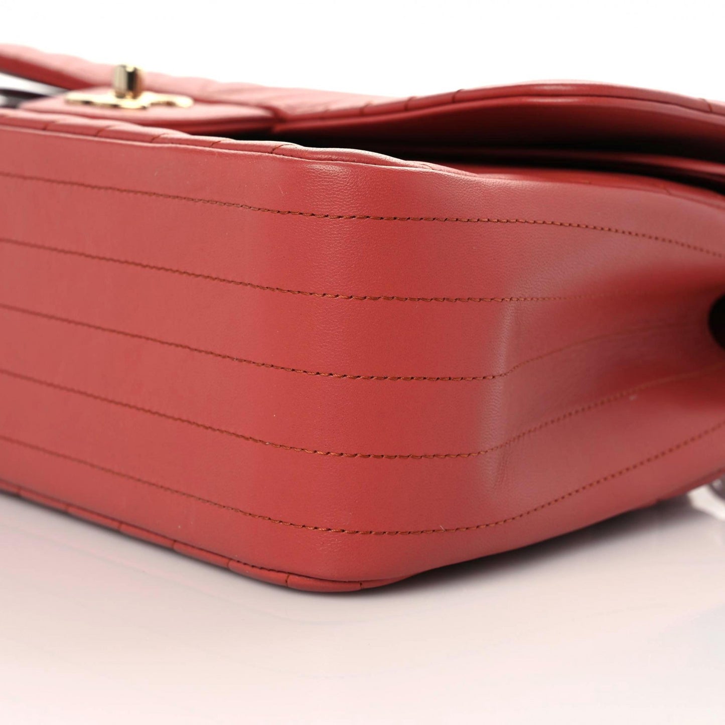 Lambskin Chevron Quilted Jumbo Double Flap Red