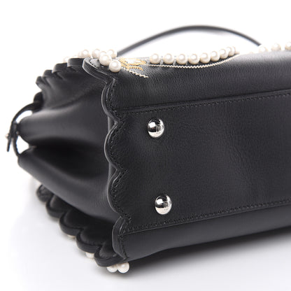 Fendi Calfskin Flowers and Bows Scalloped Mini Peekaboo Iconic Satchel Black Camelia 9 of 10