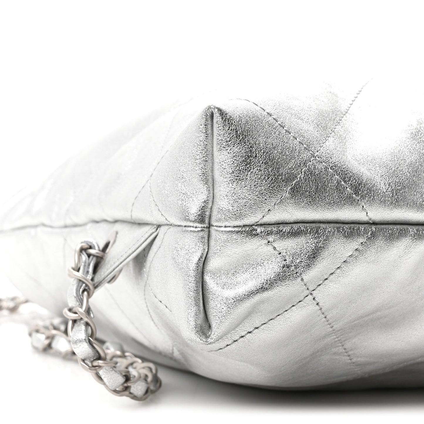Metallic Calfskin Quilted Chanel 22 Backpack Silver