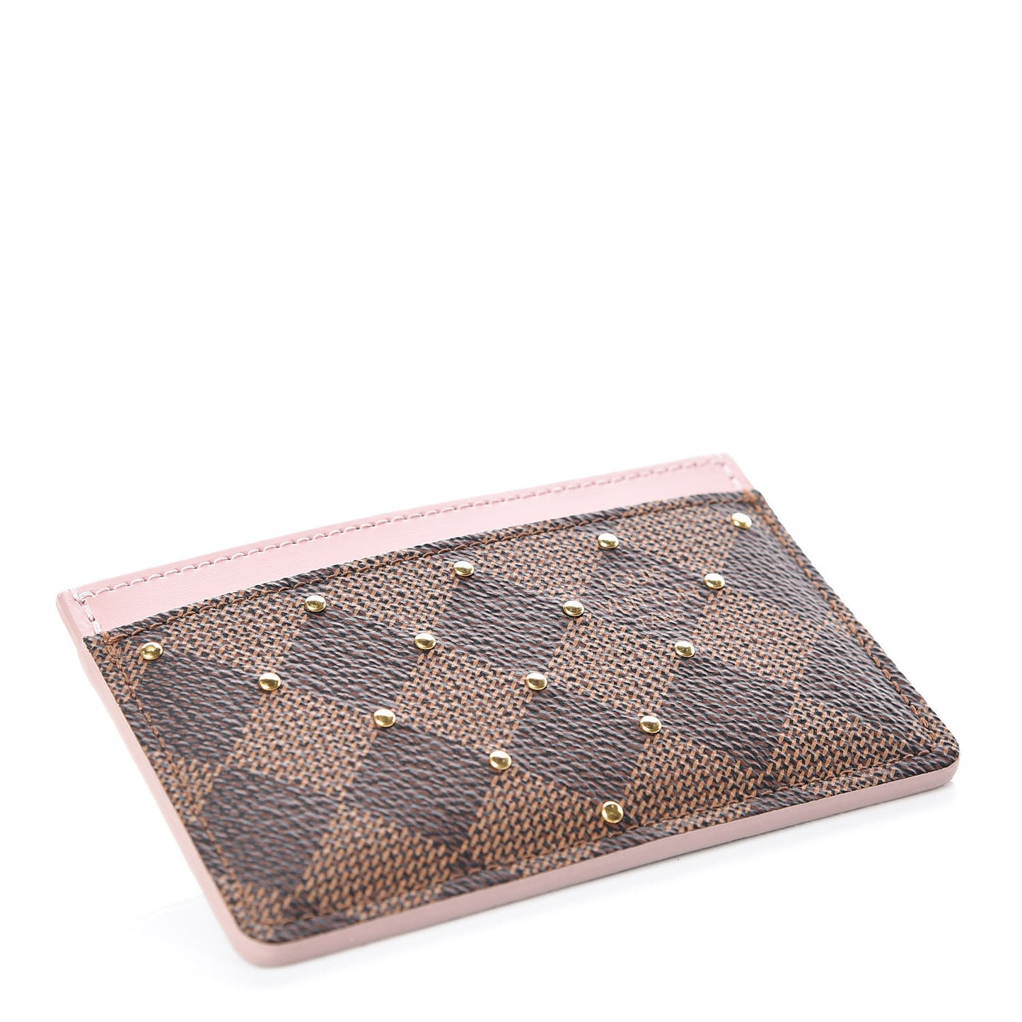 Damier Ebene Studded Card Holder Rose Ballerine