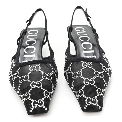 Gucci Tela Retino Kid Scamosciato Crystal GG Monogram Square G 35mm Slingback Pumps 37.5 Black 3 of 9