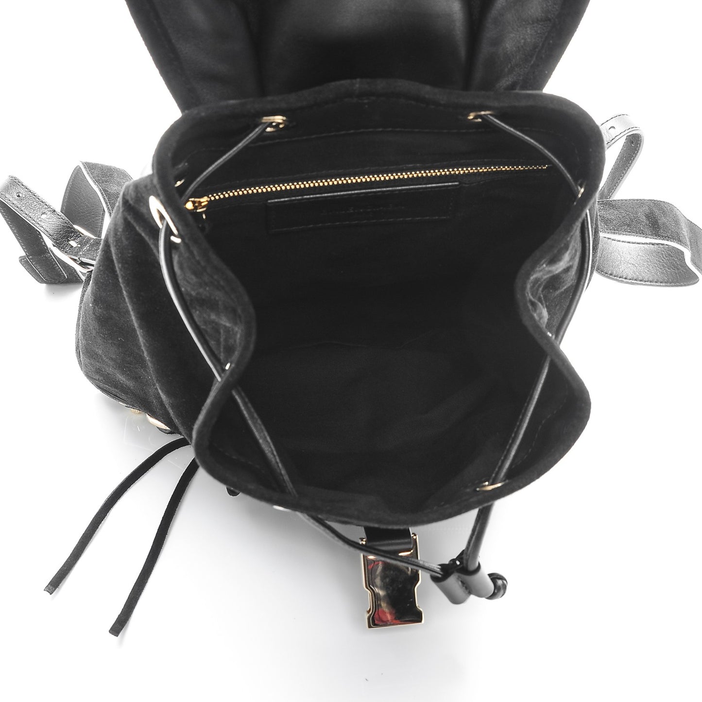 Baby Daim Suede Gold Metallic Edge Hardware Backpack Black