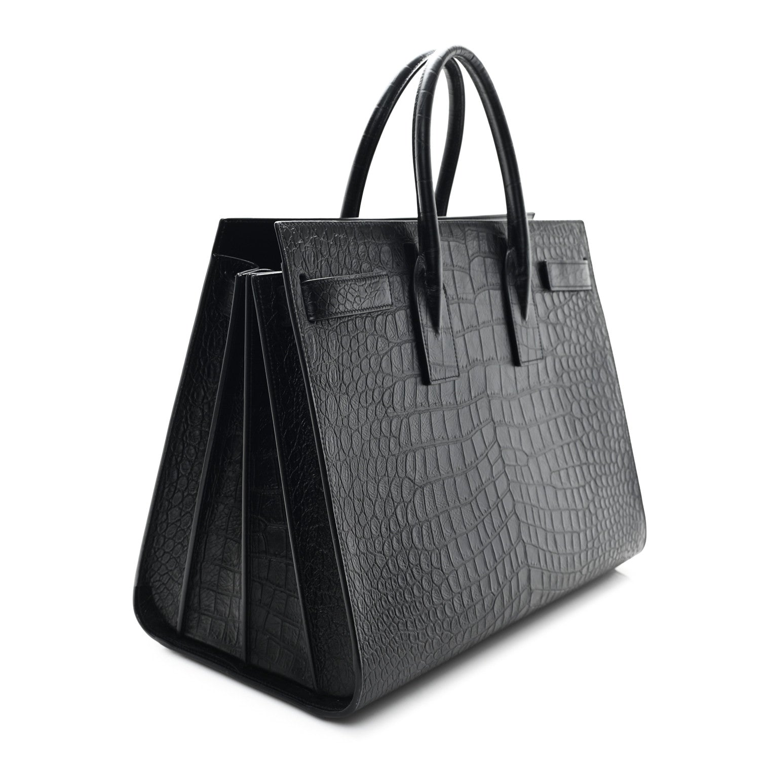 Saint Laurent Calfskin Crocodile Embossed Large Sac De Jour Carryall Black 4 of 12