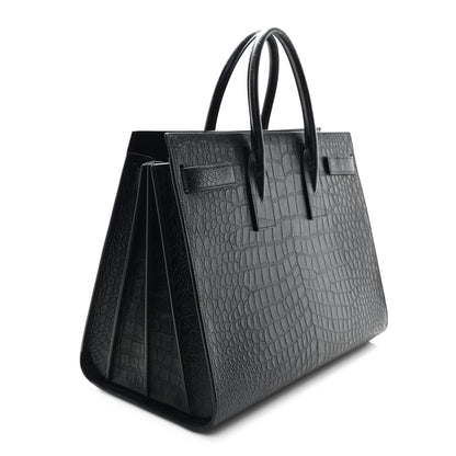 Saint Laurent Calfskin Crocodile Embossed Large Sac De Jour Carryall Black 4 of 12