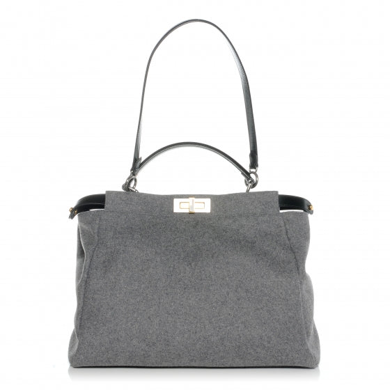 Fendi Flannel Large Peekaboo Iconic Satchel Grey 1 of 9