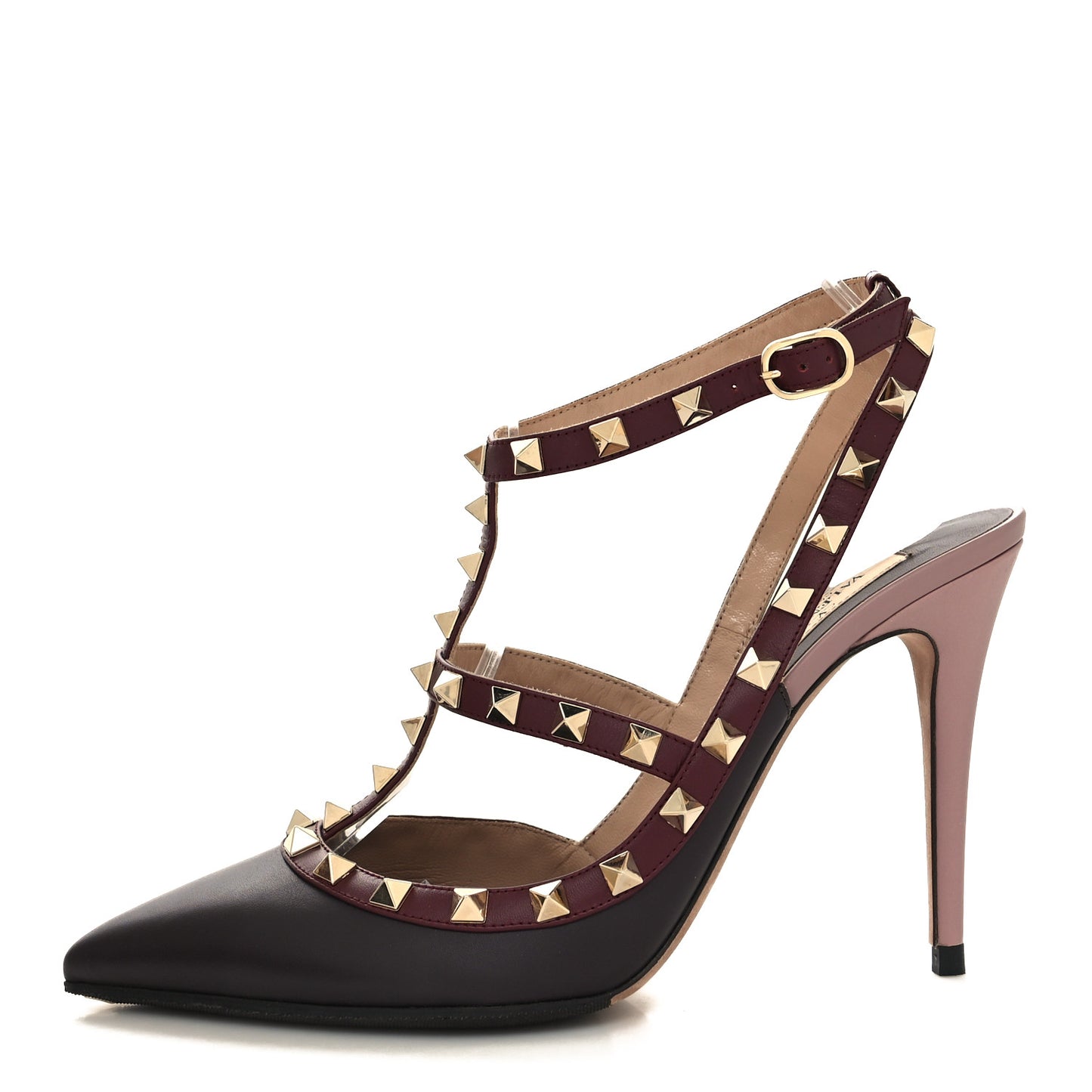Calfskin Nappa Rockstud Ankle Strap 100mm Pumps 39 Griotte