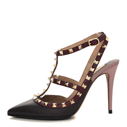 Valentino Garavani Calfskin Nappa Rockstud Ankle Strap 100mm Pumps 39 Griotte 1 of 9