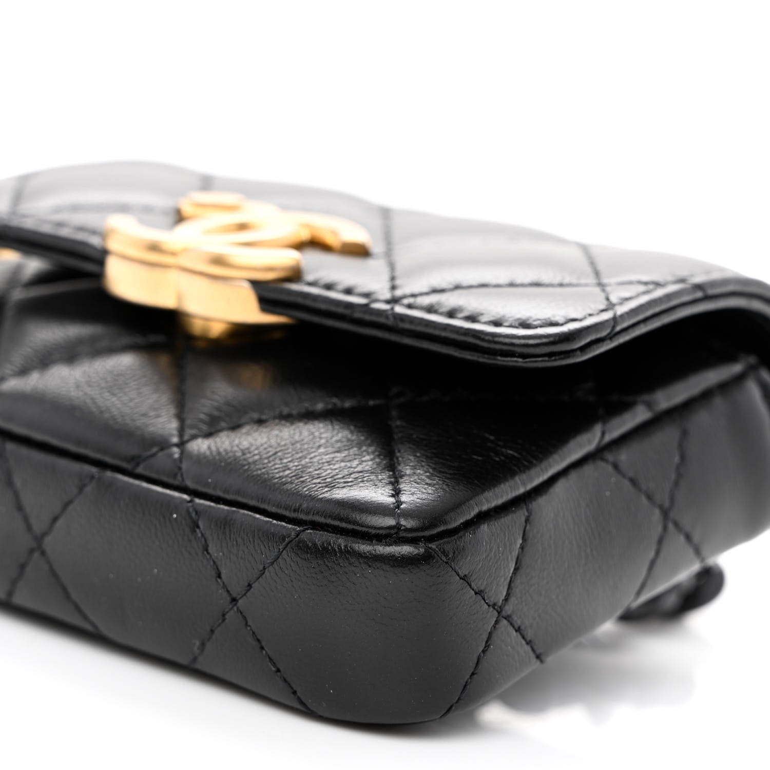 Chanel Lambskin Lacquered Metal Quilted Flap Chain Belt Bag Black 11 of 11