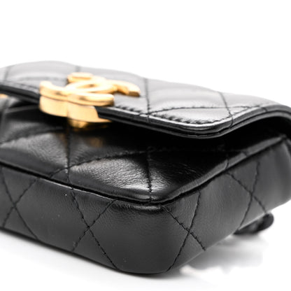 Chanel Lambskin Lacquered Metal Quilted Flap Chain Belt Bag Black 11 of 11
