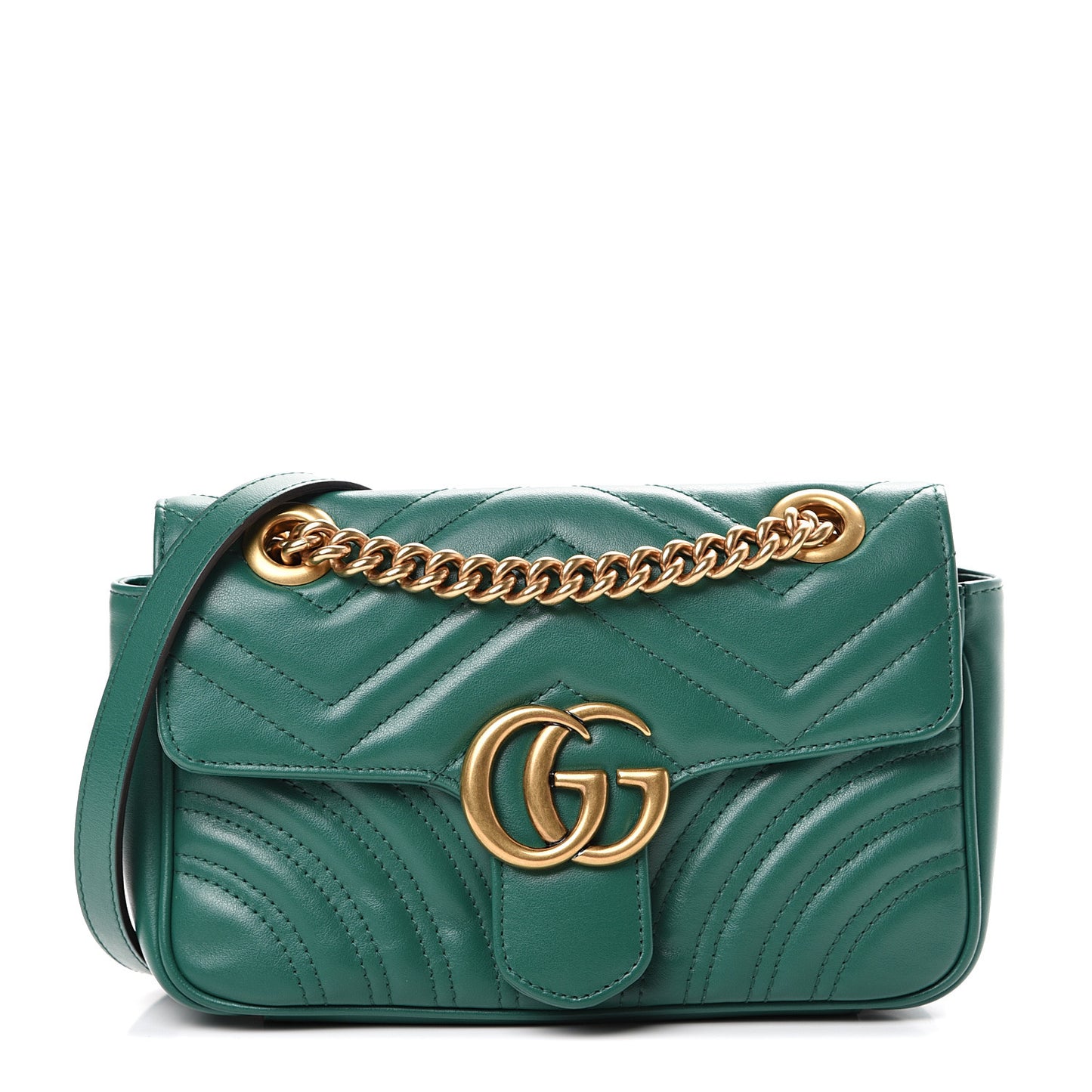 Calfskin Matelasse Mini GG Marmont Shoulder Bag Emerald Green