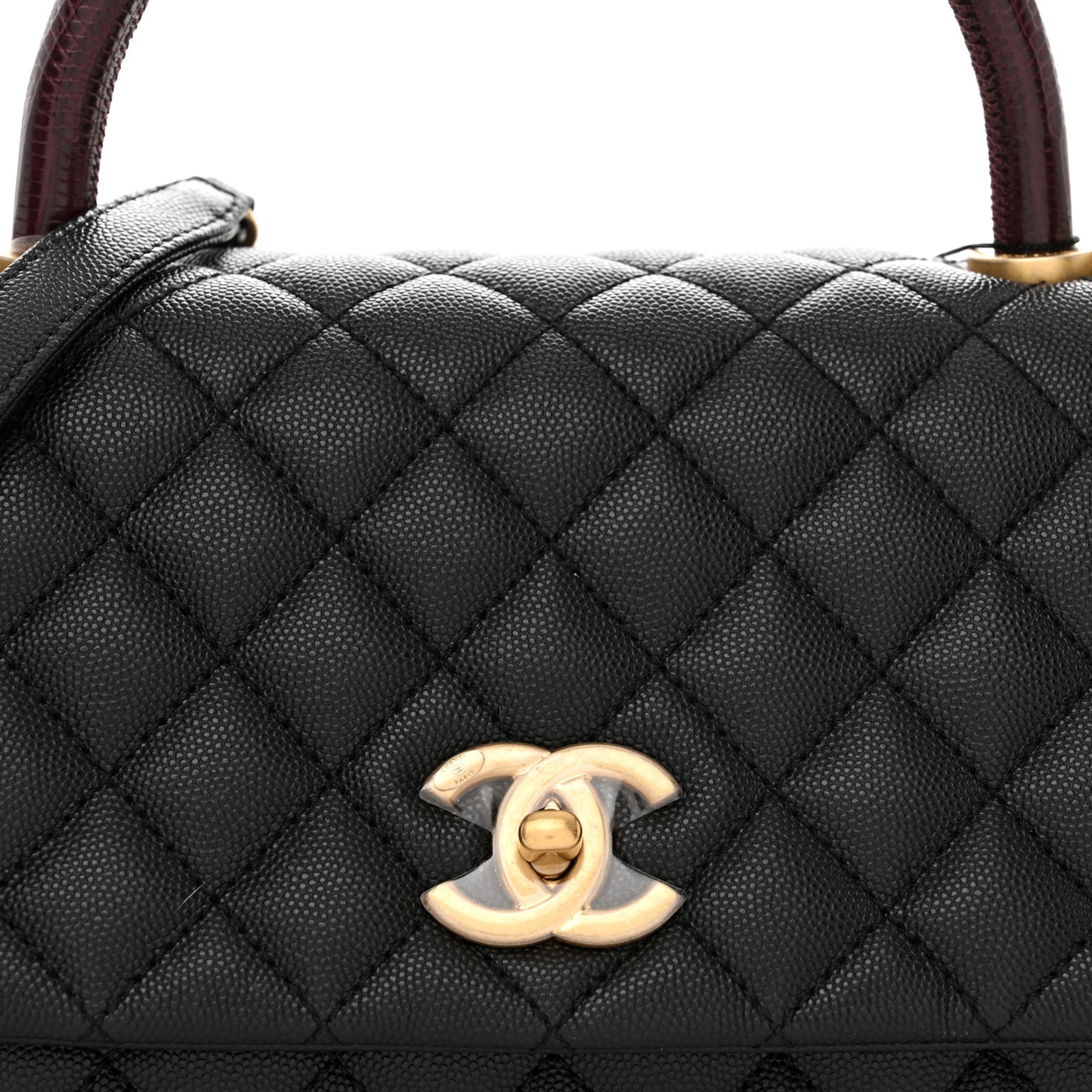 Caviar Lizard Embossed Quilted Small Coco Handle Flap Black