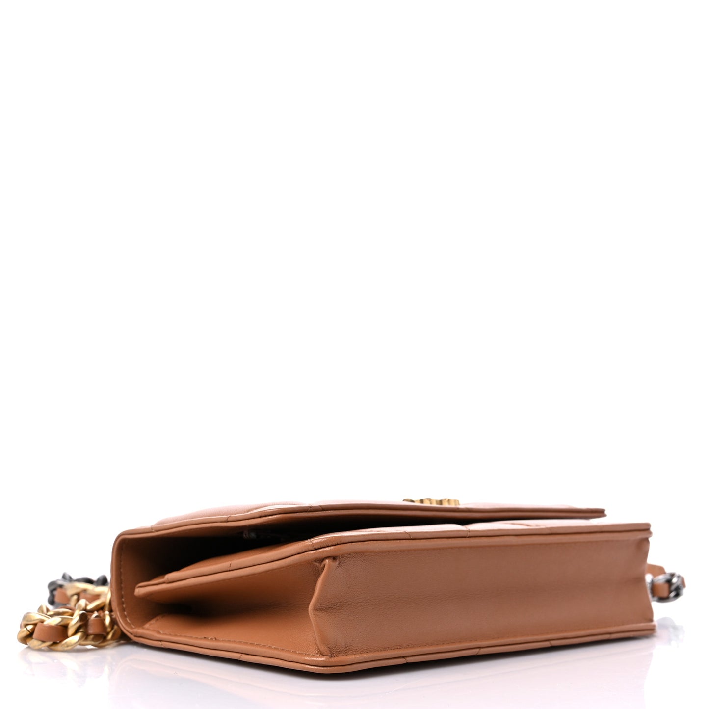 Lambskin Quilted Chanel 19 Wallet On Chain WOC Brown