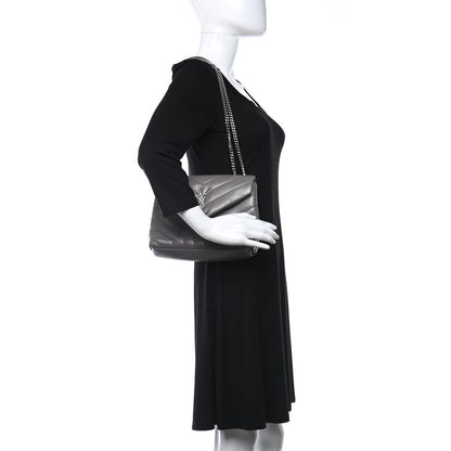 Saint Laurent Calfskin Y Quilted Monogram Small Loulou Chain Satchel Earth 2 of 9