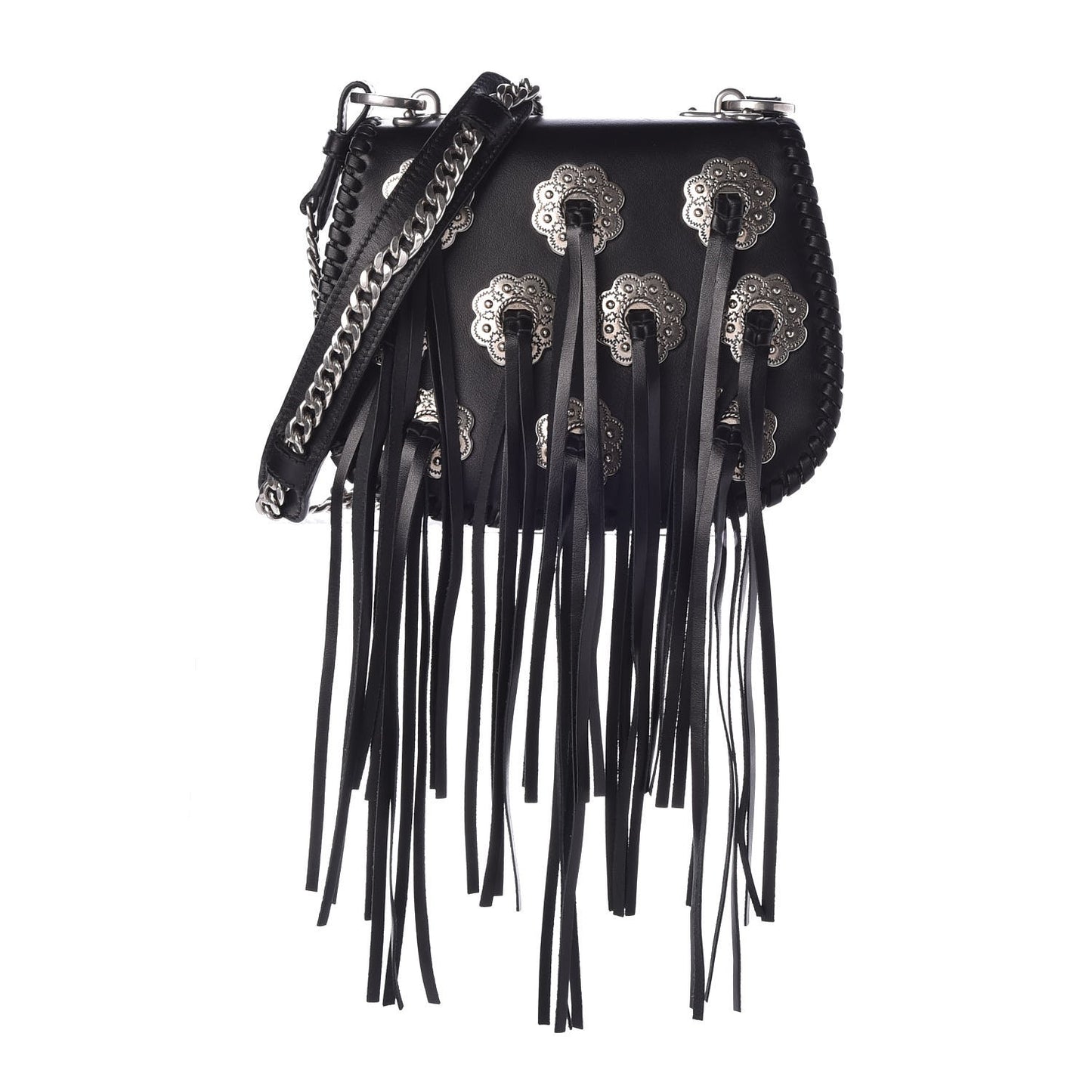 City Calf Whip Stitch Fringe Saddle Bag Black