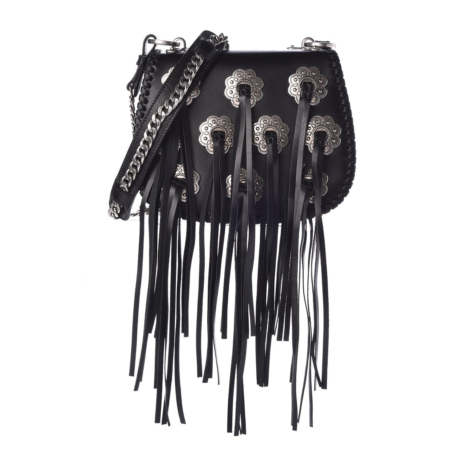Prada City Calf Whip Stitch Fringe Saddle Bag Black 1 of 7