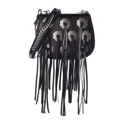 Prada City Calf Whip Stitch Fringe Saddle Bag Black 1 of 7