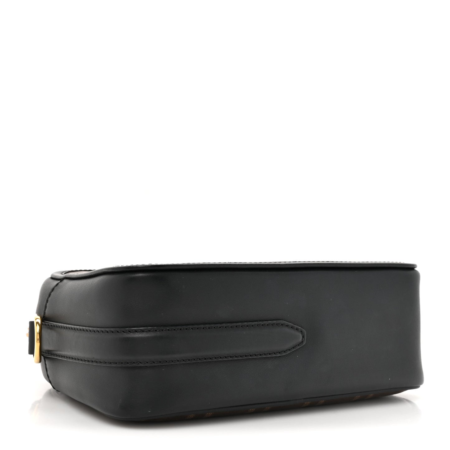 Glazed Fabric Vitello Century F is Fendi FF 1974 Stamp Patch Camera Case Mogano Panna Black