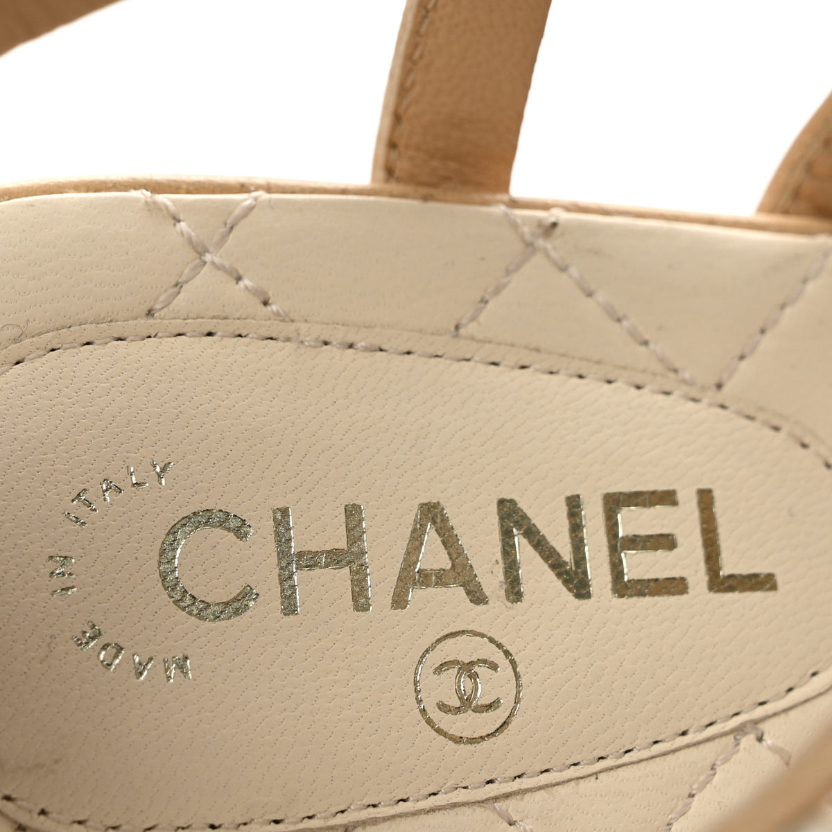 Goatskin Quilted Pearl Sandals 38.5 Beige