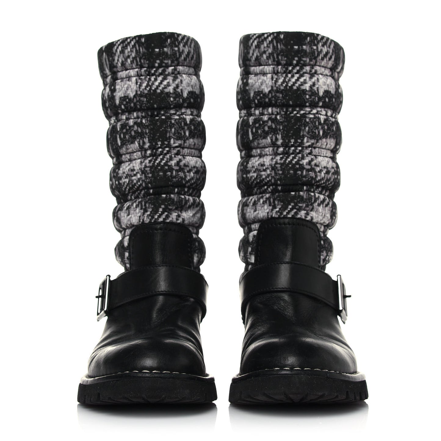 Calfskin Tweed Nylon Printed Boots 37 Black