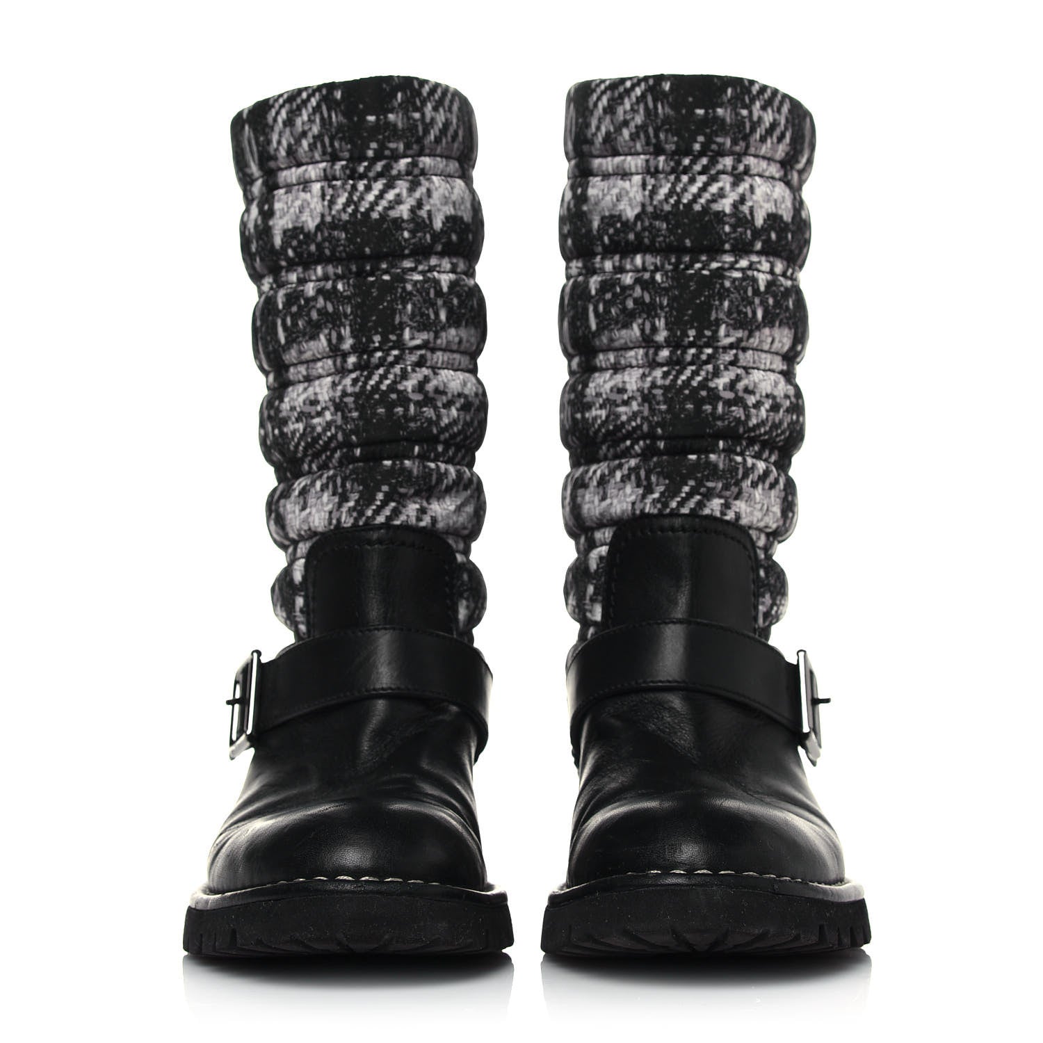 Chanel Calfskin Tweed Nylon Printed Boots 37 Black 2 of 7