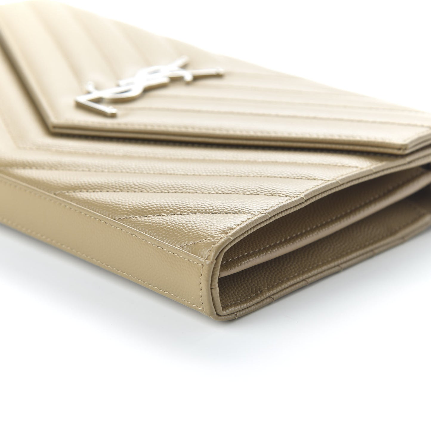 Grain De Poudre Matelasse Chevron Monogram Chain Wallet Deep Beige