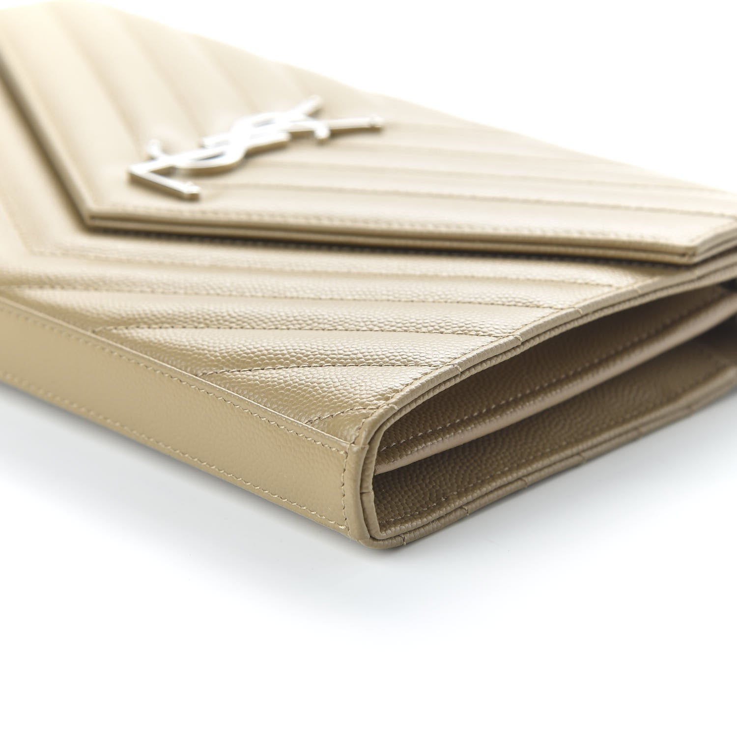 Saint Laurent Grain De Poudre Matelasse Chevron Monogram Chain Wallet Deep Beige 7 of 10
