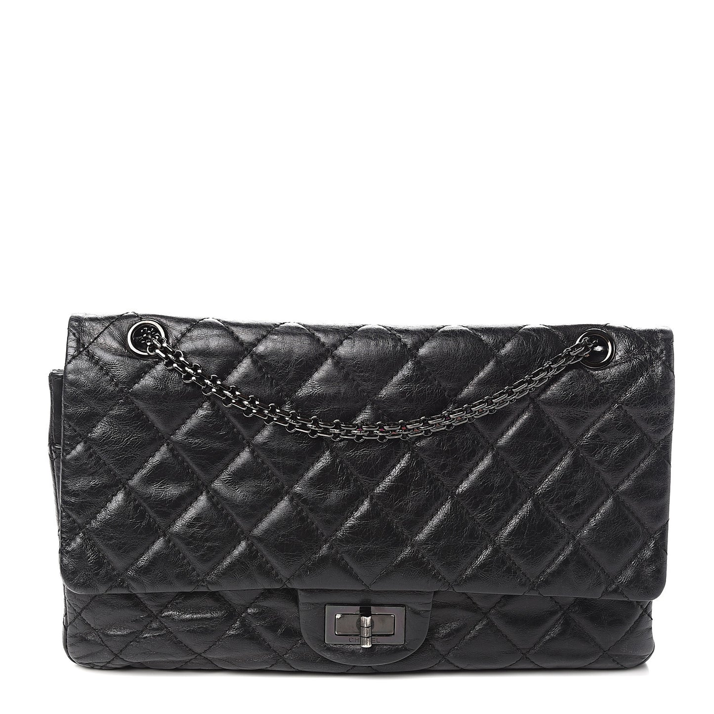 Glazed Aged Calfskin Quilted 2.55 Reissue 227 Flap Black