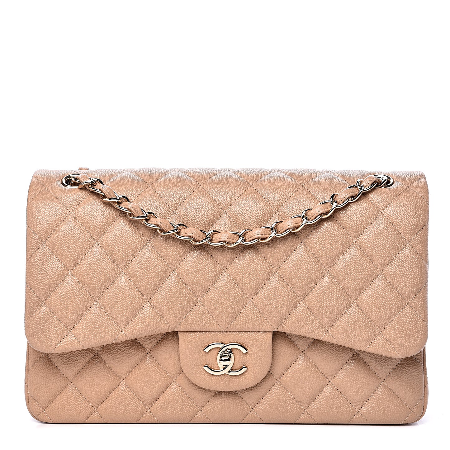 Caviar Quilted Jumbo Double Flap Beige Clair