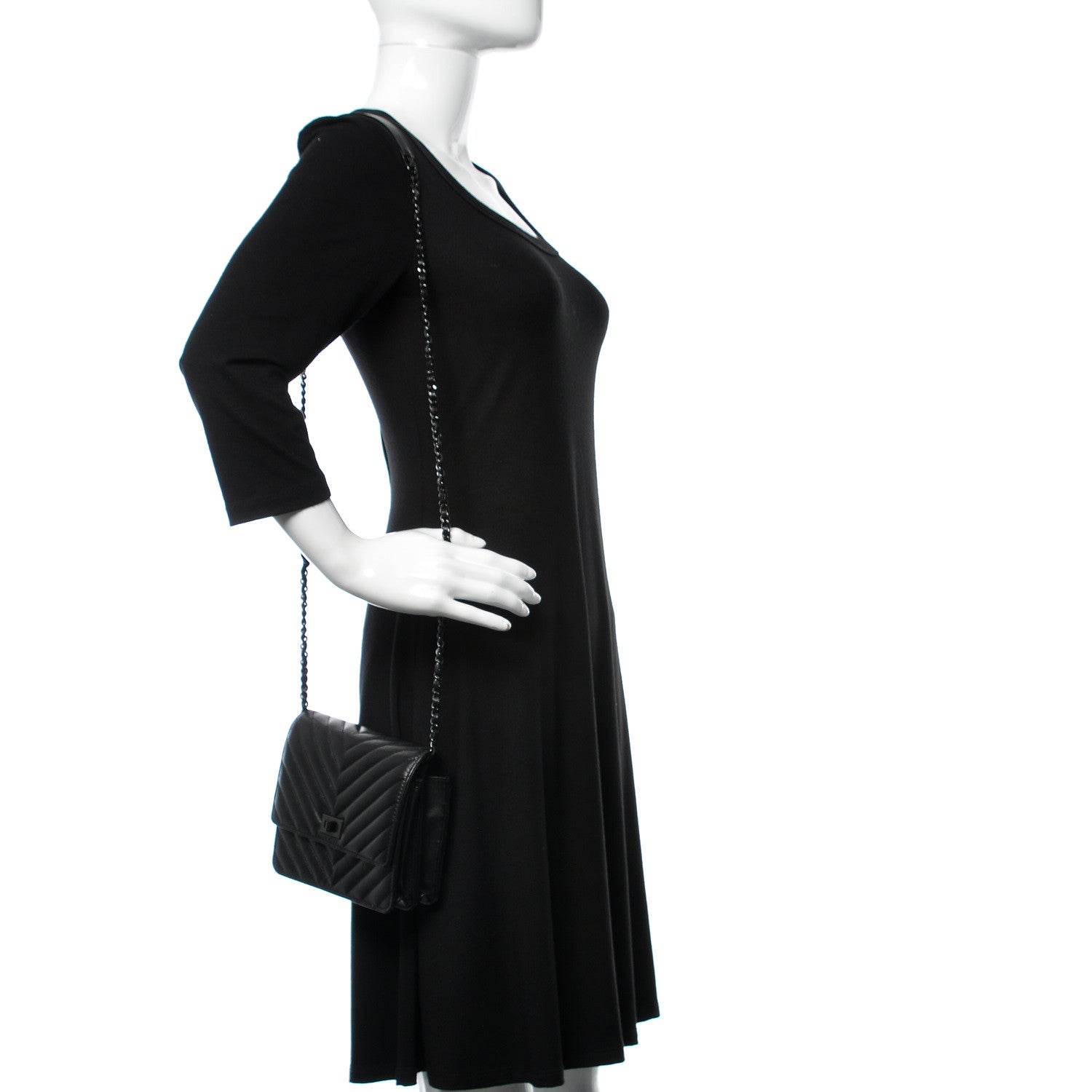 Chanel Aged Calfskin Chevron Quilted Reissue 2.55 Square Wallet On Chain WOC So Black 2 of 12