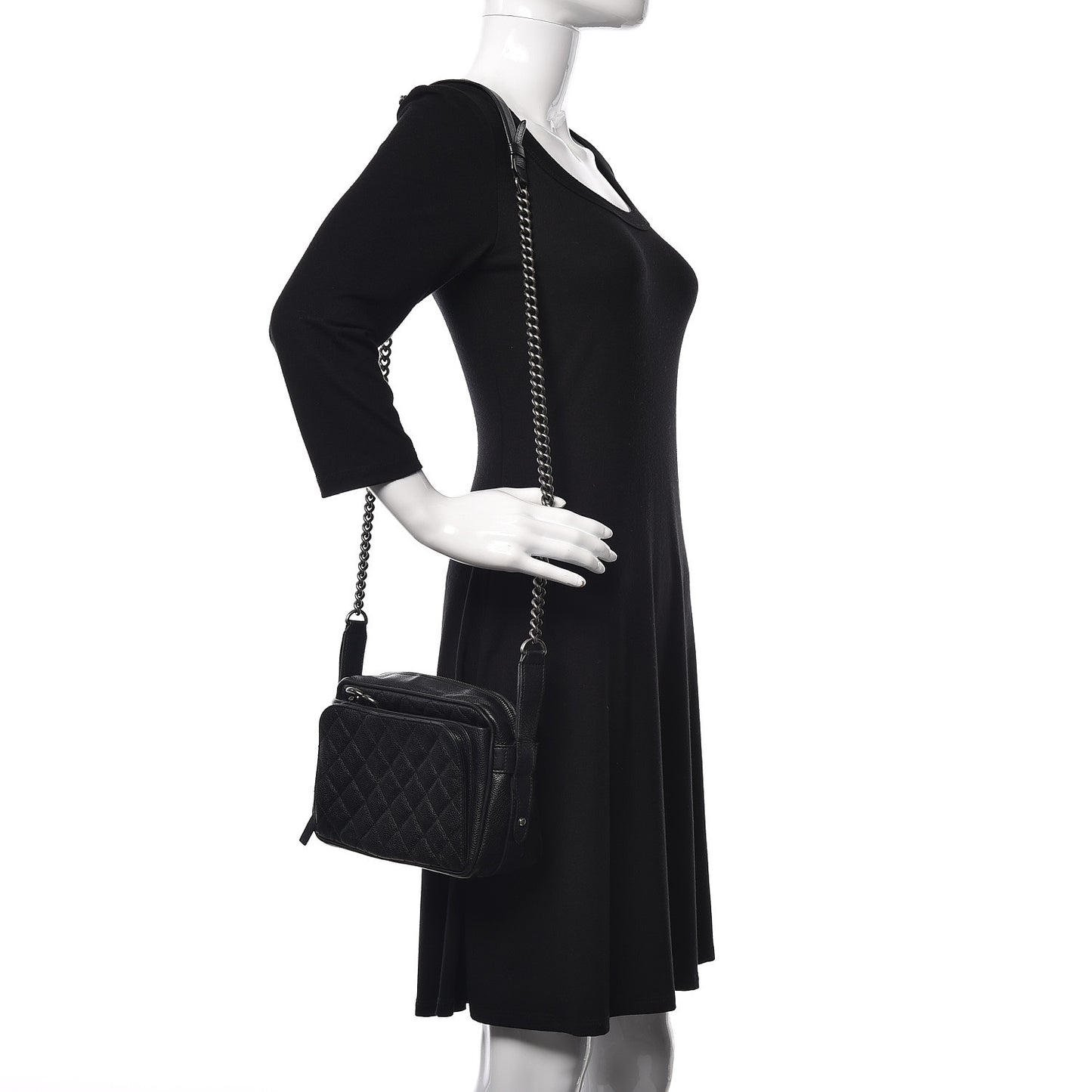 Caviar Quilted Medium Business Trip Camera Bag Black