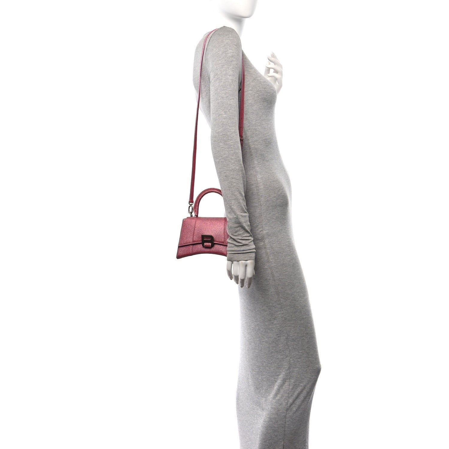 バレンシアガ バッグ BALENCIAGA HOURGLASS グリッター Balenciaga Glitter Fabric Hourglass Top Handle Bag XS Sweet Pink