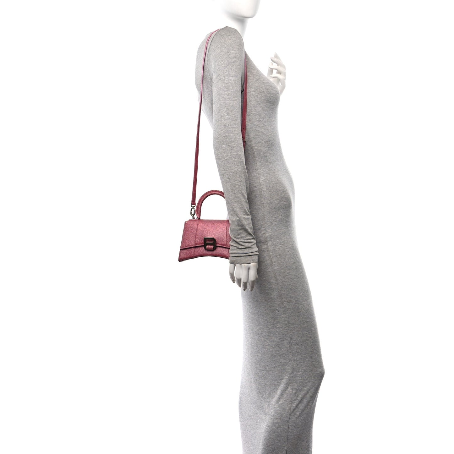 Glitter Fabric Hourglass Top Handle Bag XS Sweet Pink