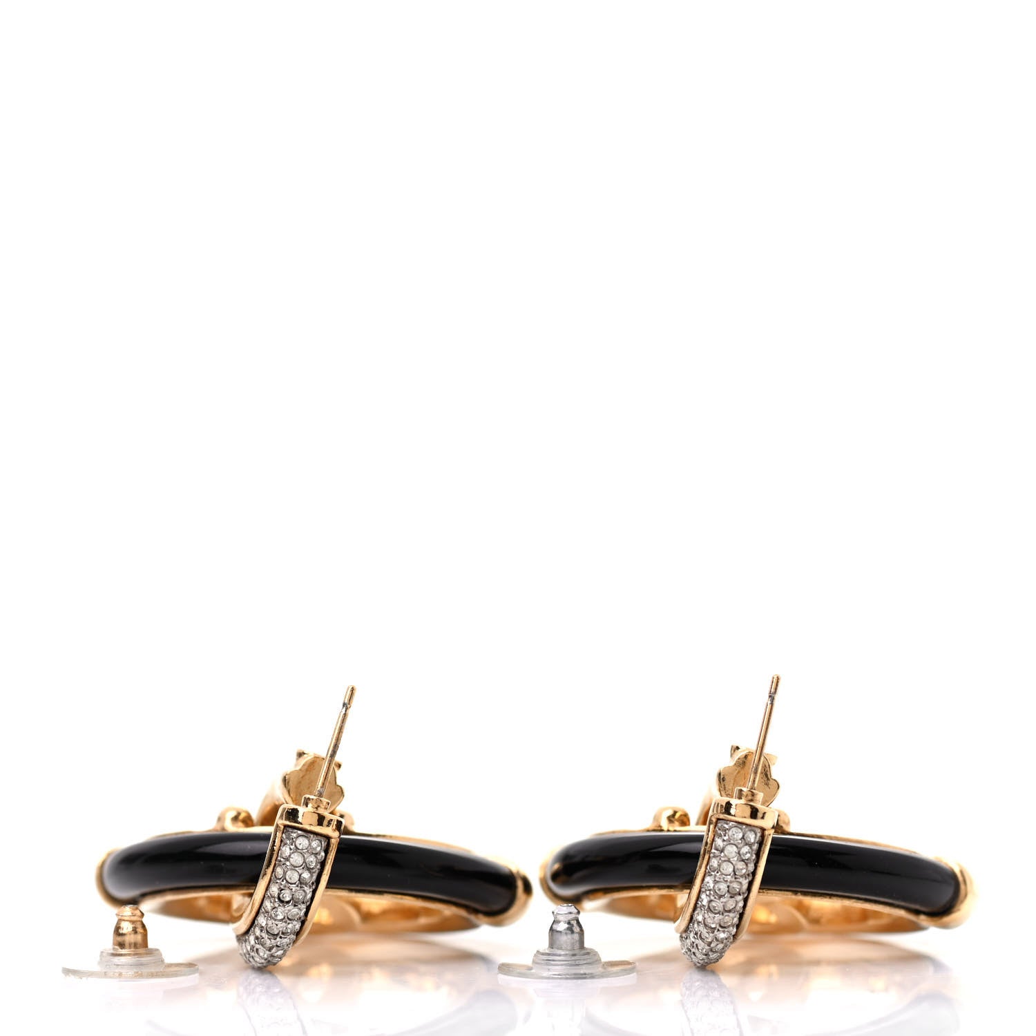 Chanel Resin Crystal CC Drop Earrings Gold Black 3 of 4