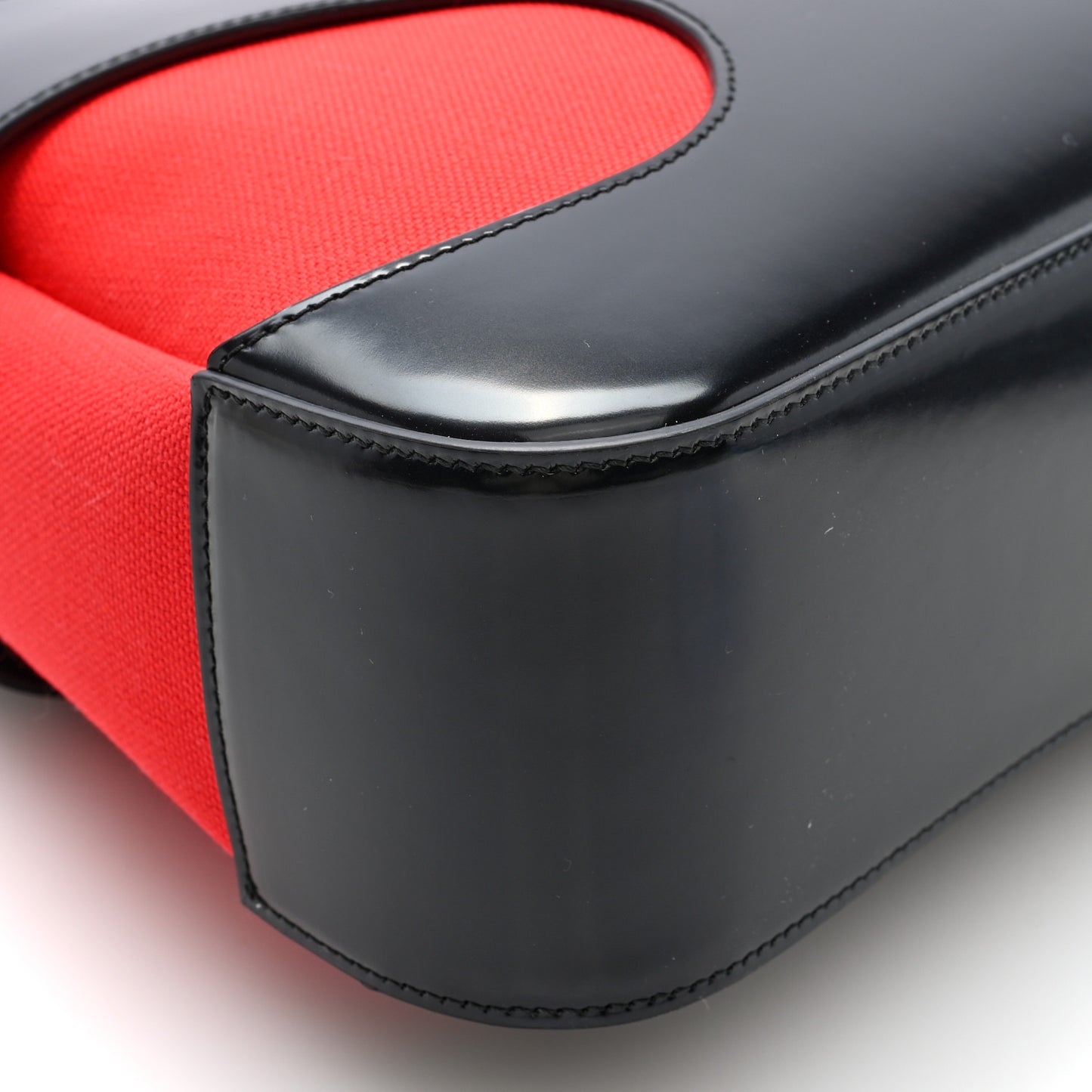 Brushed Calfskin Canvas Cut Out Shoulder Bag Black Flame Red