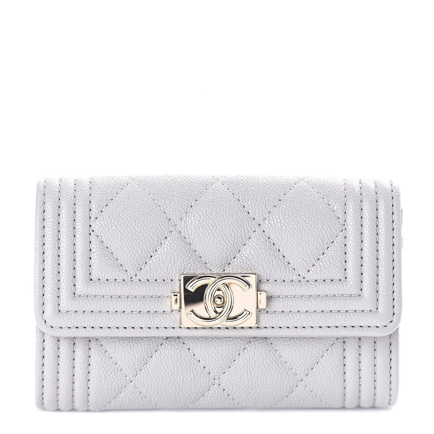 Caviar Quilted Boy Flap Card Holder Grey