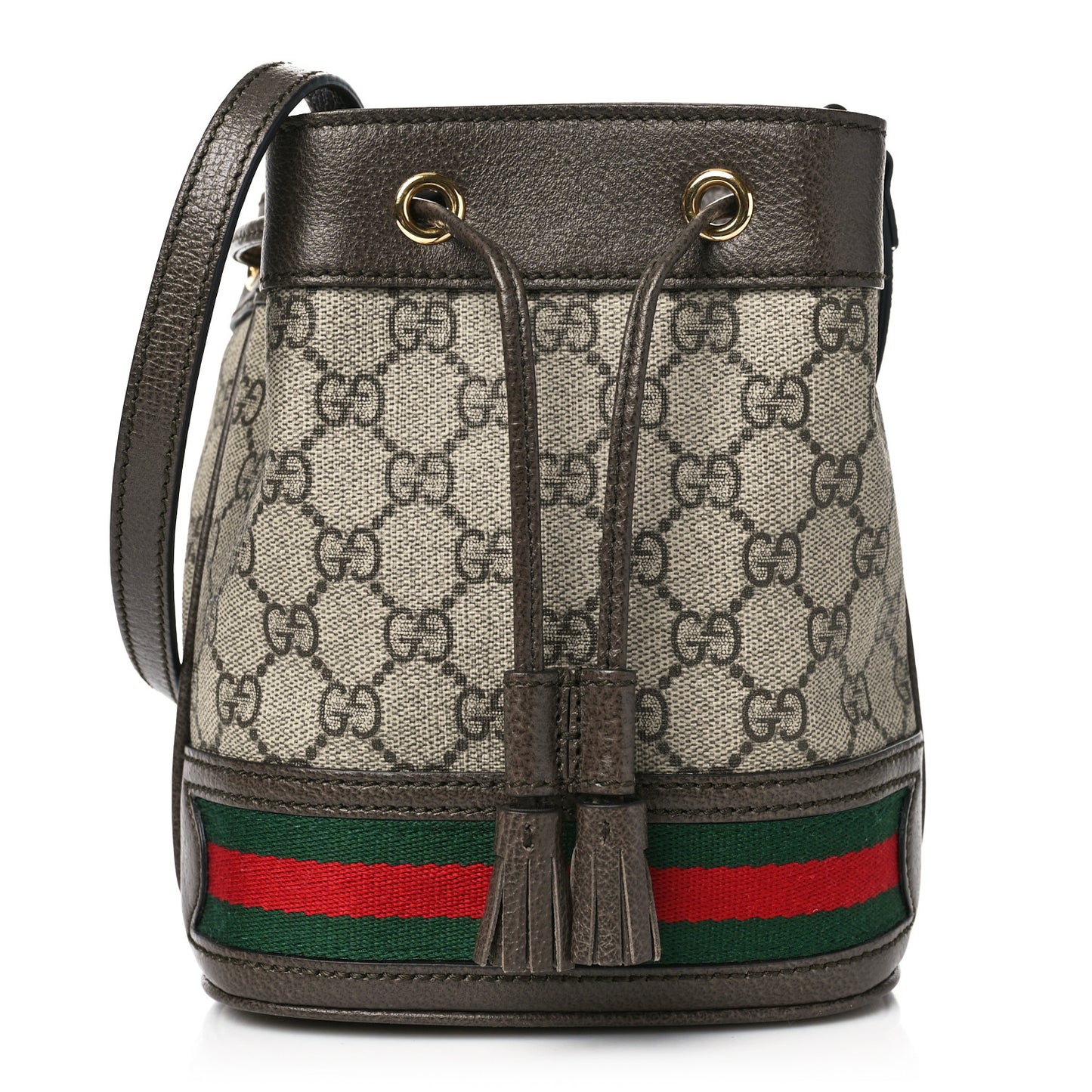 GG Supreme Monogram Web Mini Ophidia Bucket Bag Brown