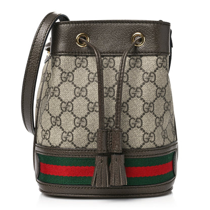 Gucci GG Supreme Monogram Web Mini Ophidia Bucket Bag Brown 1 of 9