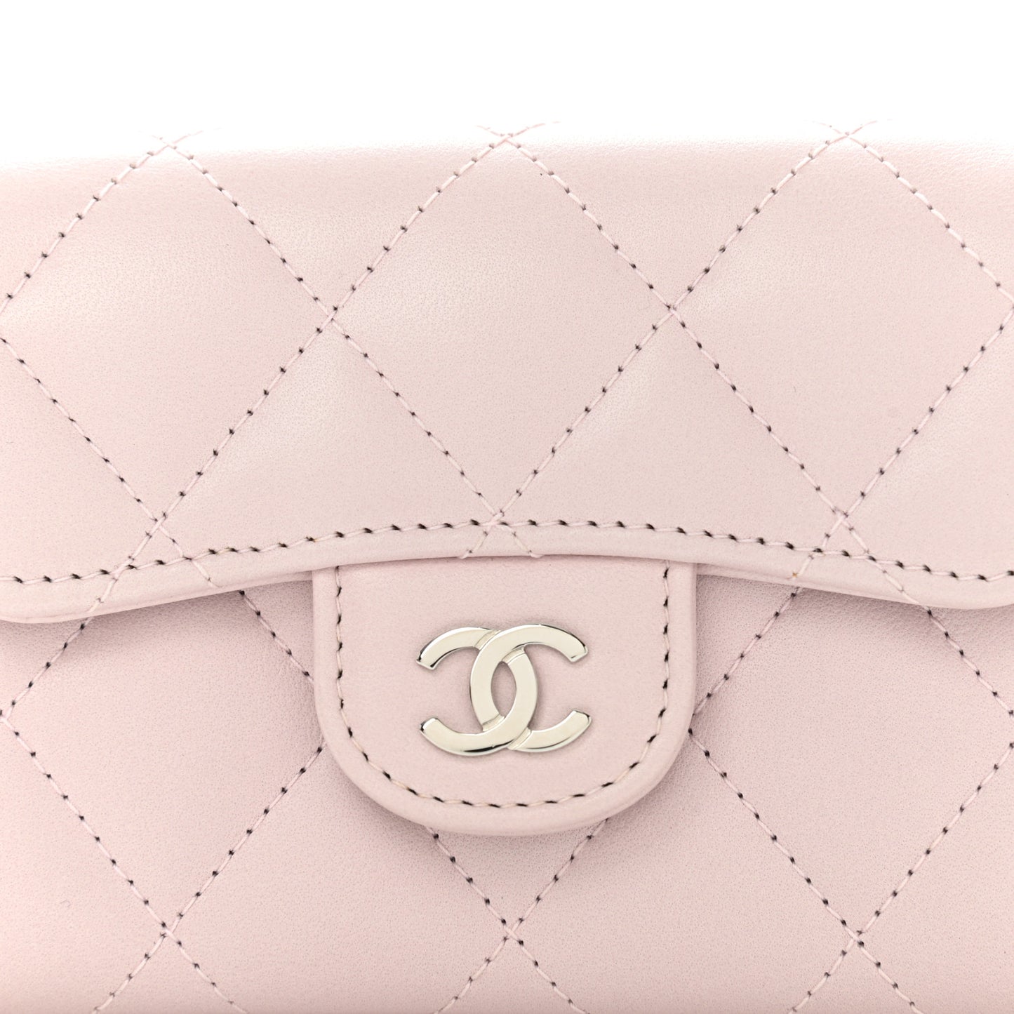 Lambskin Quilted Flap Card Holder Pink